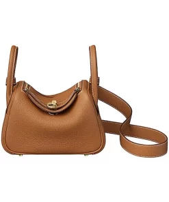 Lindy Mini 19 in Gold (37) with Gold Hardware, Taurillon Clemence Calfskin Women's Crossbody Bag