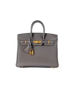Birkin 25 in 8F Gris Étain with Gold Hardware, Togo Leather Women's Handbag