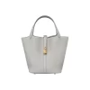 Picotin Lock 22 in Cement (8L) with Gold Hardware, Clemence Calfskin Women's Bucket Bag