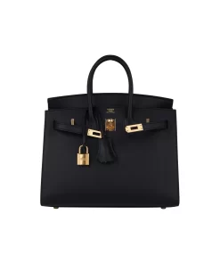Birkin 25 Sellier in Noir with Gold Hardware, Epsom Leather Women's Handbag