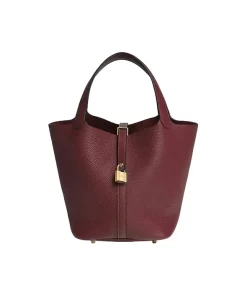 Picotin Lock 22 in Rouge H (55) with Gold Hardware, Clemence Calfskin Women's Top-Handle Bucket Bag