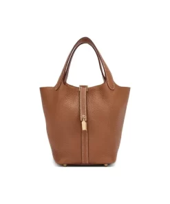 Picotin Lock 18 in Gold (37) with Gold Hardware, Clemence Calfskin Women's Top-Handle Bucket Bag