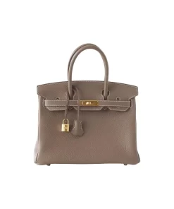 Birkin 30 in 18 Étoupe with Gold Hardware, Taurillon Clemence Leather Women's Top Handle Bag