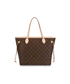 LOUIS VUITTON Neverfull MM Monogram Coated Canvas Tote Bag - Leather Trim (Women's Brown/Beige)