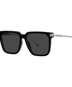 LOUIS VUITTON Square Sunglasses with Monogram-Engraved Metal Temples - Black Men's