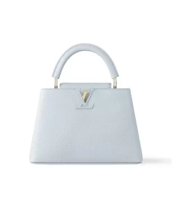 Capucines BB Adjustable and Detachable Strap Gold-Tone Hardware Taurillon Calfskin Capucines Shoulder Crossbody Top Handle Bag Small Blue Women's Bag