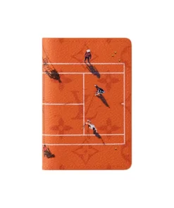 Limited Edition Tennis Vacation Collection - Red Clay Court Design Coated Canvas Card Holder, Unisex, Orange