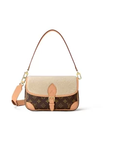 Diane Bag in Coated Canvas with Shearling and Leather Accents, Monogram Empreinte, Women's Brown