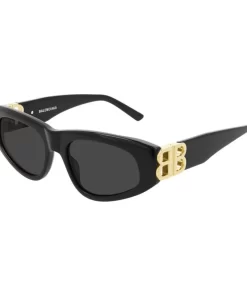 Balenciaga Cat-Eye Oval Sunglasses with Gold-Tone Double-B Logo - Alloy Frame in Black (Women's)