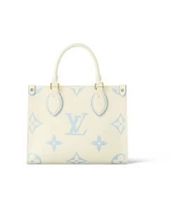 ONTHEGO PM Tote Bag in Leather with Detachable and Adjustable Strap, Embossed Monogram and Hook Closure, Jungle Collection, Women's Small