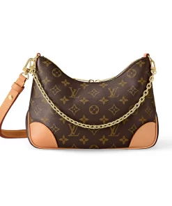 LOUIS VUITTON Boulogne Monogram Coated Canvas Bag - Leather Trim & Chain Strap (Women's Brown)