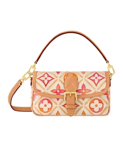 Diane By the Pool Summer Collection Monogram Tiles Baguette in Leather with Magnetic Closure, Women's Ultra Mini, Multicolor
