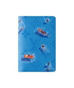 Colored Monogram Swim Collection - Coated Canvas Bi-Fold Card Case with Flip Closure, Unisex, Blue