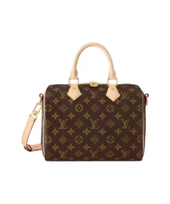 LOUIS VUITTON Speedy 25 Monogram Coated Canvas Bag - Adjustable Strap & Leather Trim (Women's Brown)