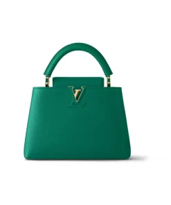 Capucines BB Capucines Leather Top Handle Bag with Detachable Strap and Metal Logo Small Women's Emerald Green