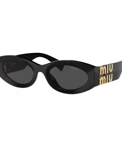 MIU MIU Oval Acetate Sunglasses with Logo Accent - Women's Black