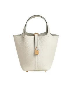 Picotin Lock 18 in Craie (10) with Gold Hardware, Taurillon Clemence Leather Women's Top-Handle Bucket Bag