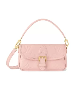 Nano Diane Monogram Embossed Crossbody Bag in Leather with Detachable Adjustable Strap, Women's Sakura Pink