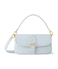 Nano Diane Baguette in Grained Embossed Calfskin with Detachable Adjustable Strap, Unisex, Olympe Blue