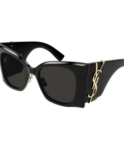 SAINT LAURENT Irregular-Shaped Acetate Sunglasses with Metal Nose Pads & Temple Lettering Logo - Women's Black