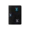 Blason Denim Bi-Fold Card Holder in Embroidered Monogram Denim, Men's Ombré Blue