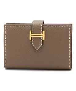 HERMÈS Bearn Mini Wallet in Étoupe (18) with Gold Hardware, Epsom Calfskin - Women's