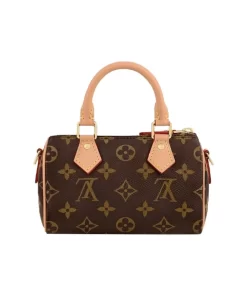 LOUIS VUITTON Speedy Nano Monogram Coated Canvas Bag - Adjustable Strap & Leather Trim (Women's Brown)