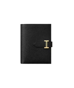 HERMÈS Bearn Compact Wallet in Noir Epsom Calfskin with Gold Hardware - Women's