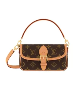 Nano Diane Monogram Coated Canvas Bag - Detachable Strap & Initial Charm (Women's Brown)