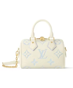 Speedy 20 Empreinte Leather Bag - Adjustable Strap in Beige/Blue Salt Cheese Color (Women's)