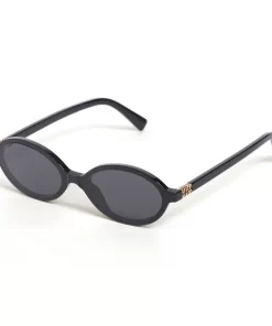 MIU MIU Acetate Sunglasses with Brand Logo - Irregular Shape Women's Black