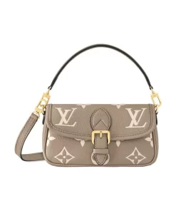 Diane Nano Tourterelle Crème Bag in Leather with Detachable Monogram Strap, Women's Ultra Mini, Grey