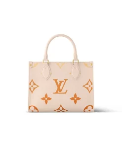 ONTHEGO PM Monogram Jungle Tote Bag in Leather with Detachable and Adjustable Strap, Women's Small, Beige