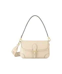 Diane Baguette in Grained Calfskin with Non-Adjustable Detachable Monogram Strap, Women's Beige